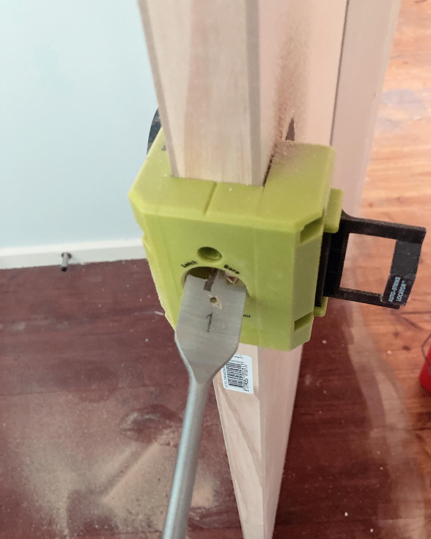 installation of door handles made easy with the ryobiau door jig from Bunnings and my boschtoolsanz  dills. It comes with everything needed to lineup and drill the holes needed for internal doors. #diy #powerhaus #ryobi #boschprofessional