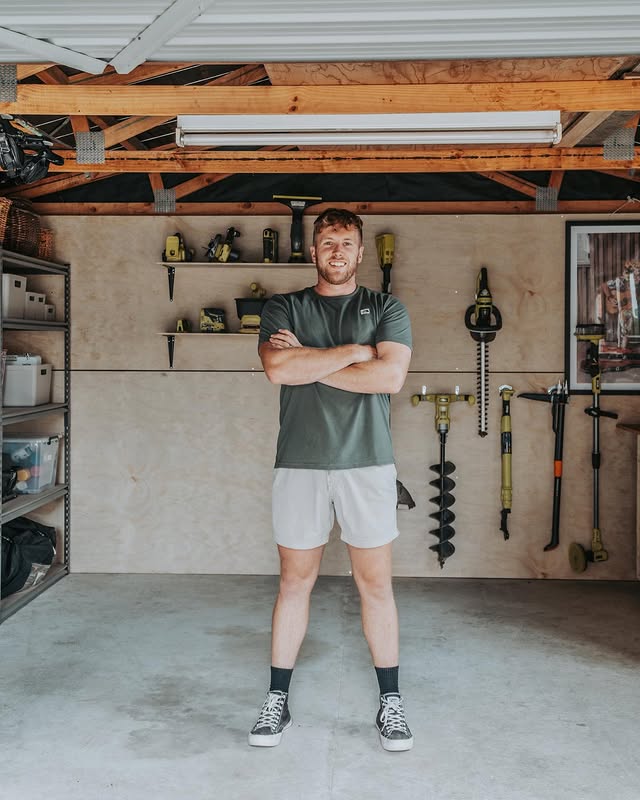 GARAGE LINING AND ORGANISATION // 8am Sunday I pull up the drive with a trailer of ply wood and I could see mooch giving me the “what the hell are we doing now” look 😂 two days later we have completely lined the walls of the garage with ply, set up shelving for my ryobinz tools (ad - partner) and set up new storage. If you want and get more tips - look it up on our YouTube channel ;)