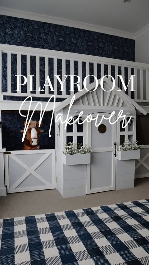 Still the most fun space we've ever created. Building an indoor playhouse is kind of crazy but also kinda magical. Plus it was a great DIY project to learn how to use so many tools because apart from the structural load bearing part, the rest is just for looks and doesn't have to be perfect. 
.
Original playhouse: kmartaus
Tools: ryobiau #ryobimade
Materials: bunnings
Wallpaper: worldofwallpaperuk
Brass accents: coastalvintage
Rug: templeandwebster 
Pony: ponycycle